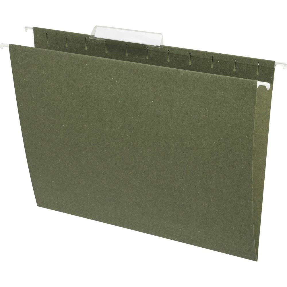 Business Source 1/3 Tab Cut Letter Recycled Hanging Folder - 8 1/2" x 11" - 11 pt. - Standard Green - Acid-free - 100% Recycled - 25 / Box. Picture 7