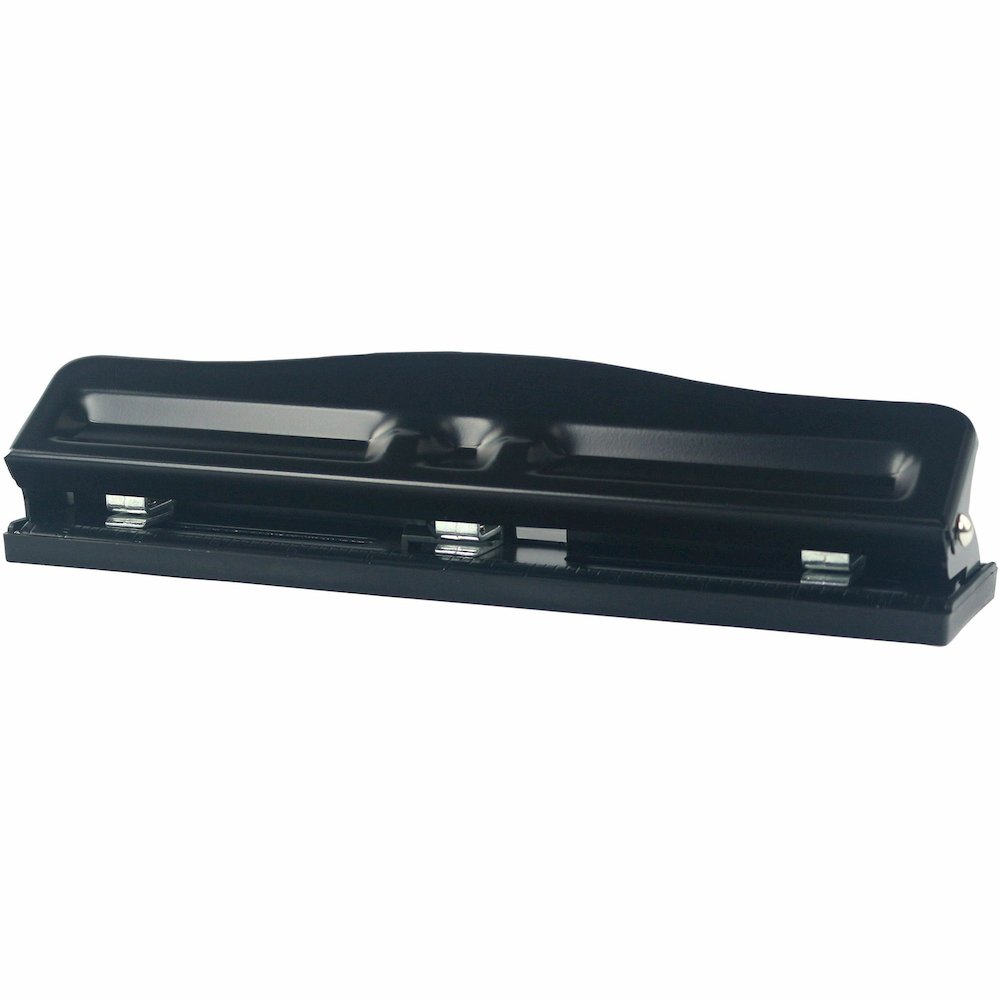 Business Source 3-Hole Adjustable Paper Punch - 3 Punch Head(s) - 11 Sheet of 16lb Paper - 1/4" Punch Size - Round Shape - Black. Picture 6