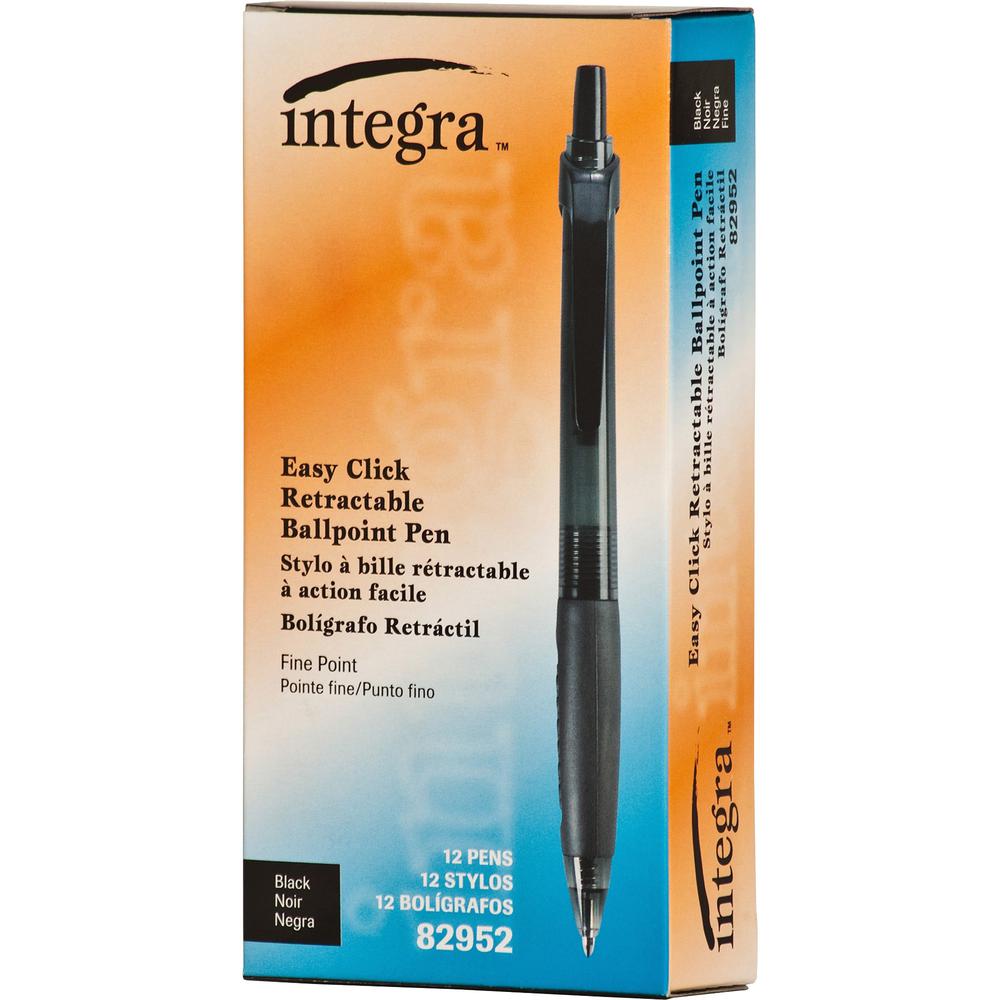 Integra 82952 Retractable Ballpoint Pens - Retractable - Black Ink - Black, Transparent Barrel - 1 Dozen. Picture 9