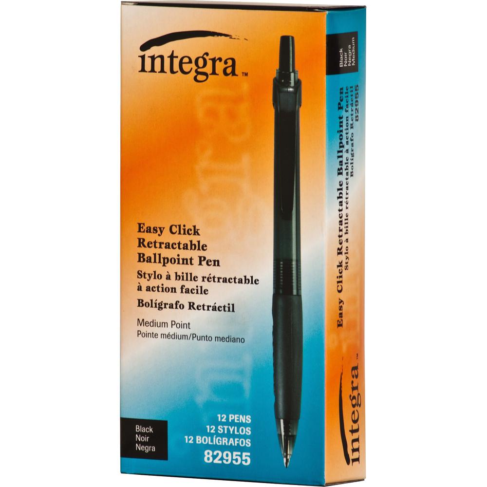 Integra Easy Click Retractable Ballpoint Pen - Retractable - Black Ink - Black Barrel - 1 Dozen. Picture 7