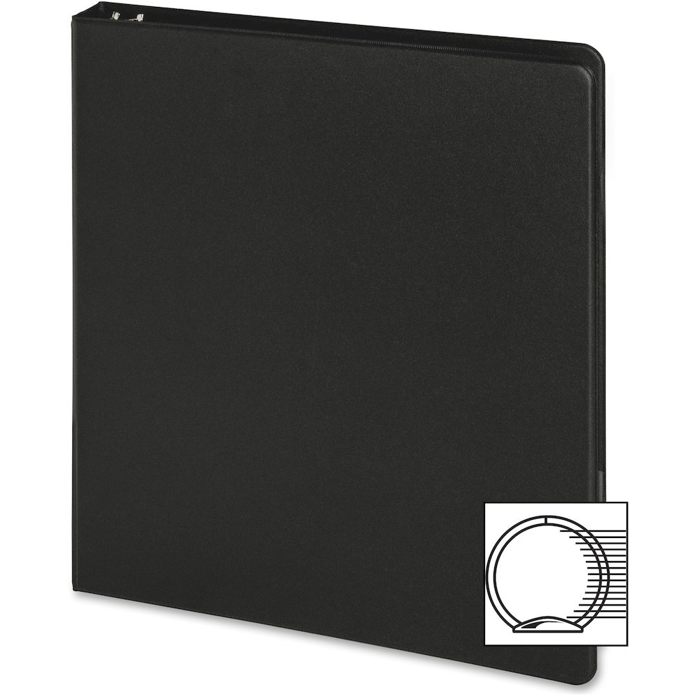 Business Source Basic Round-ring Binder - 1" Binder Capacity - Letter - 8 1/2" x 11" Sheet Size - 3 Ring - Fastener: Round Ring - Pocket: Inside Front & Back - Chipboard, Polypropylene - Black - 9.60 . Picture 3