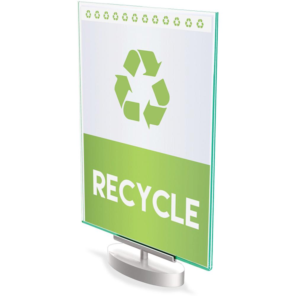 Deflecto Swivel Sign Holder - Support 8.50" x 11" Media - Vertical - 12" x 8.6" x 1.9" x - Plastic - 1 Each - Silver, Green Tint, Clear. Picture 3