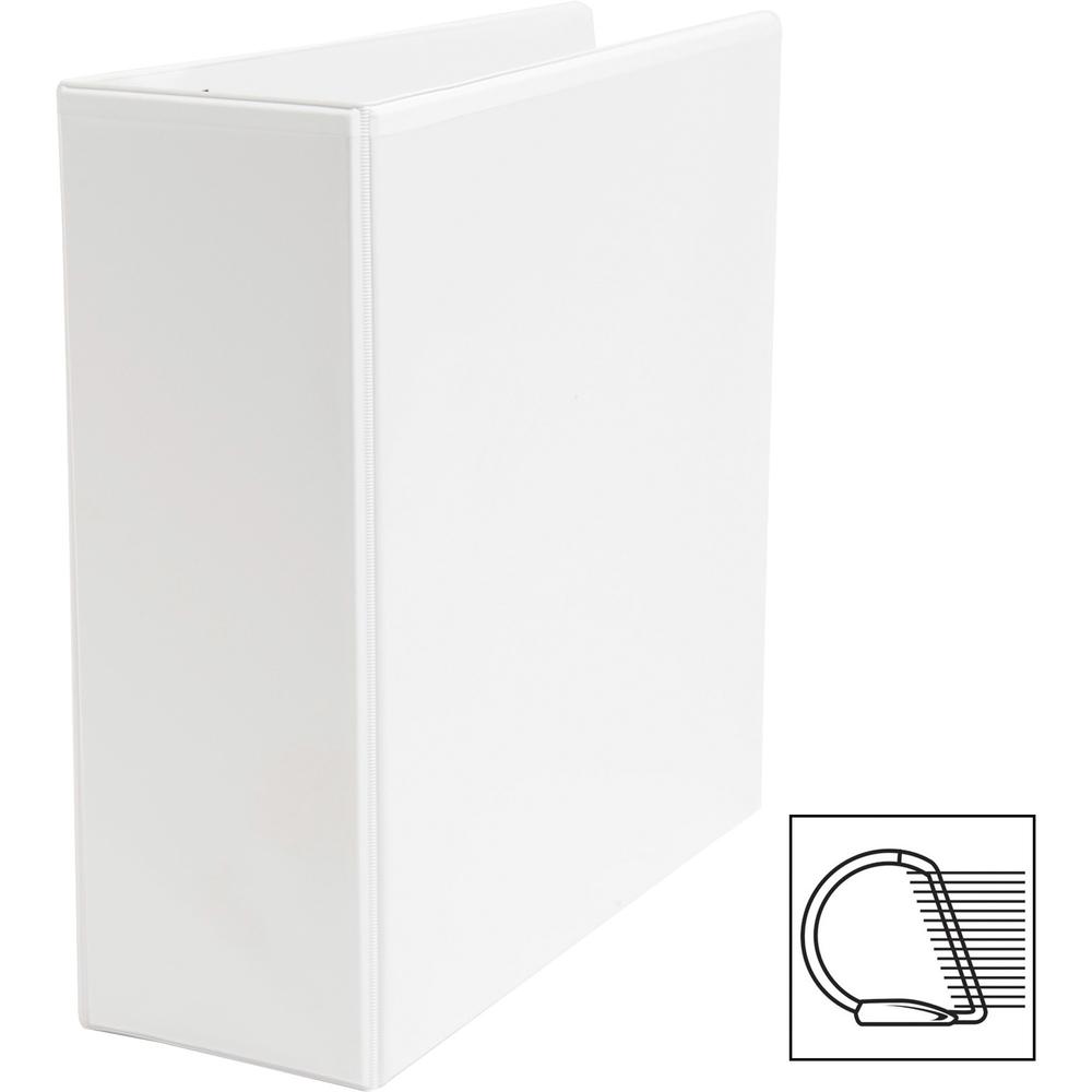 Business Source Basic D-Ring White View Binders - 4" Binder Capacity - Letter - 8 1/2" x 11" Sheet Size - Fastener: D-Ring - Polypropylene - White - 1.75 lb - No - Clear Overlay - 1 Each. Picture 2