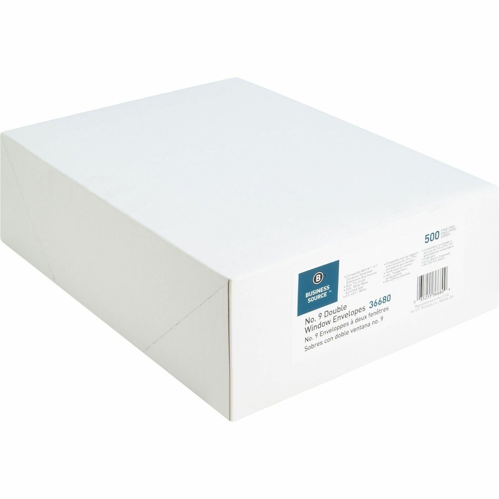 Business Source No. 9 Double Window Invoice Envelopes - Double Window - #9 - 8 7/8" Width x 3 7/8" Length - 24 lb - White - 500 / Box. Picture 5