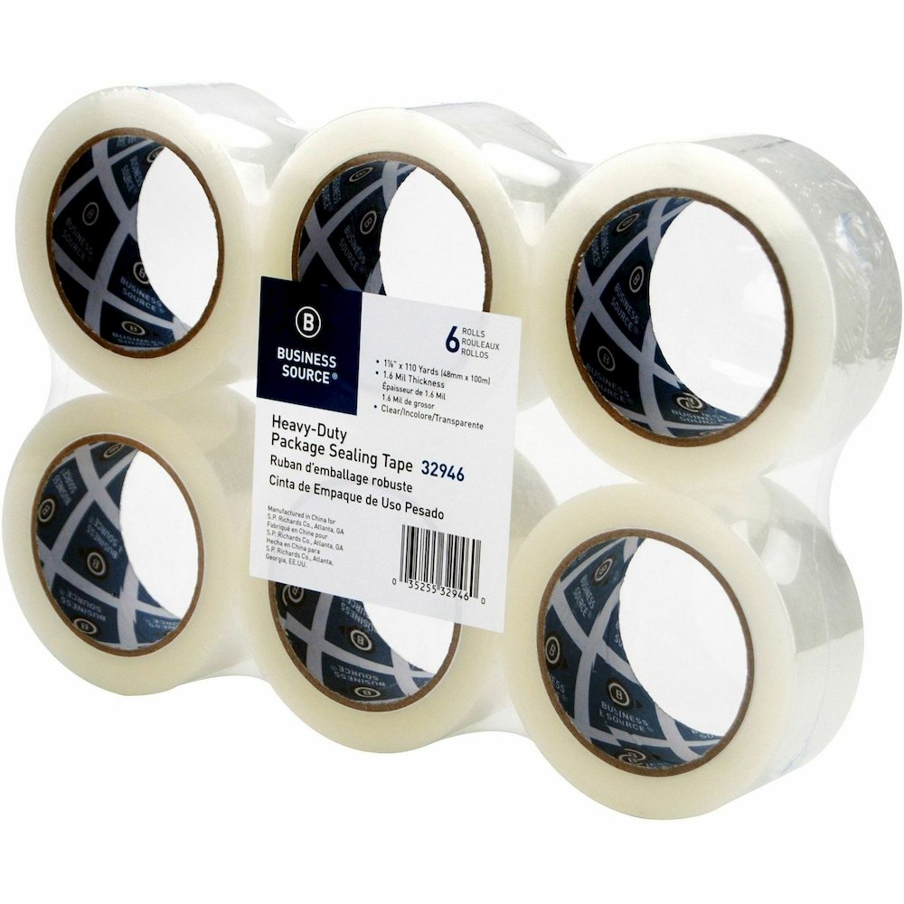 Business Source Heavy-duty Packaging/Sealing Tape - 110 yd Length x 1.88" Width - 3" Core - Clear - 1.60 mil - Breakage Resistance - For Bonding, Packing - 6 / Pack. Picture 3