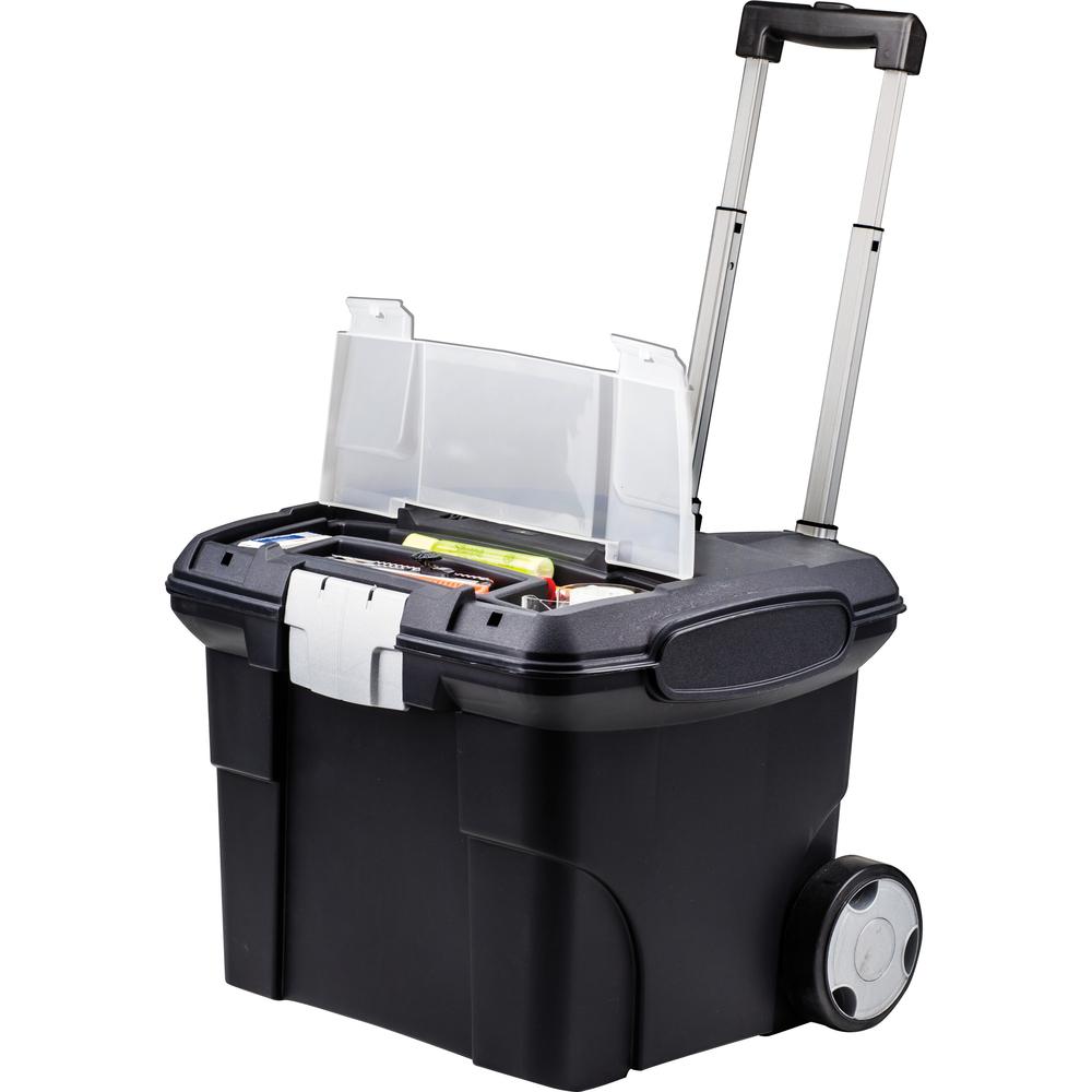 Storex Premium File Cart - Telescopic Handle - Steel, Plastic - 15" Length x 16.4" Width x 17" Depth Height - Black - 1 Each. Picture 10