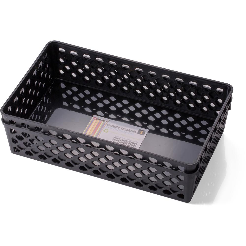 Officemate Supply Baskets - 2.4" Height x 10.1" Width x 6.1" Depth - Black - Plastic. Picture 6