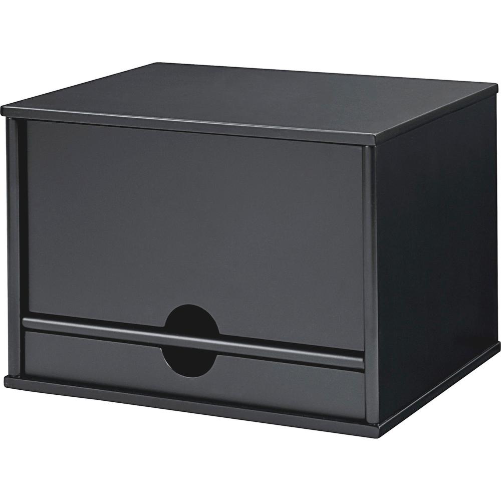 Victor 4720-5 Midnight Black Desktop Organizer - 4 Compartment(s) - 1 Drawer(s) - 14" Height x 10.8" Width x 9.8" Depth - Desktop - Black - Wood, Rubber, Faux Leather - 1Each. Picture 6