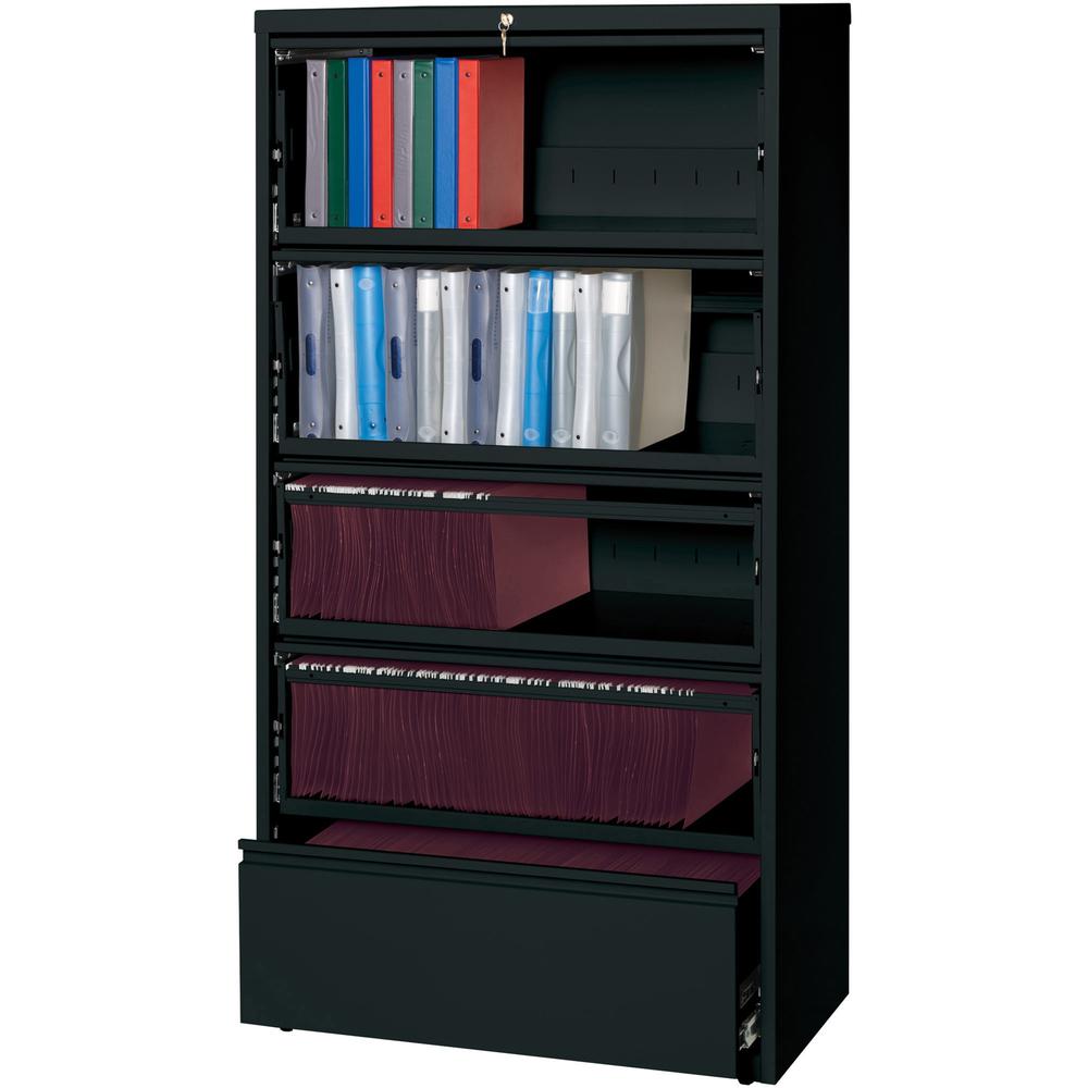 Lorell Fortress Series Lateral File - 36" Width x 18.6" Depth x 69" Height - 5 x Drawer(s) for File - Legal, Letter, A4 - Leveling Glide, Ball-bearing Suspension, Interlocking, Heavy Duty, Recessed Ha. Picture 2
