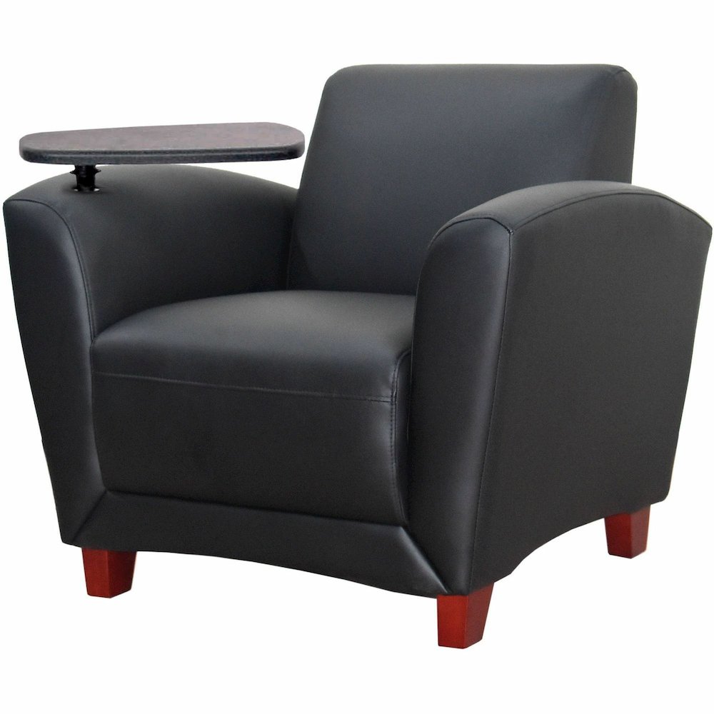 Lorell Accession Club Chair with Tablet Tray - Black Seat Color - Leather Seat Material - Four-legged Base - 1 Each. Picture 6