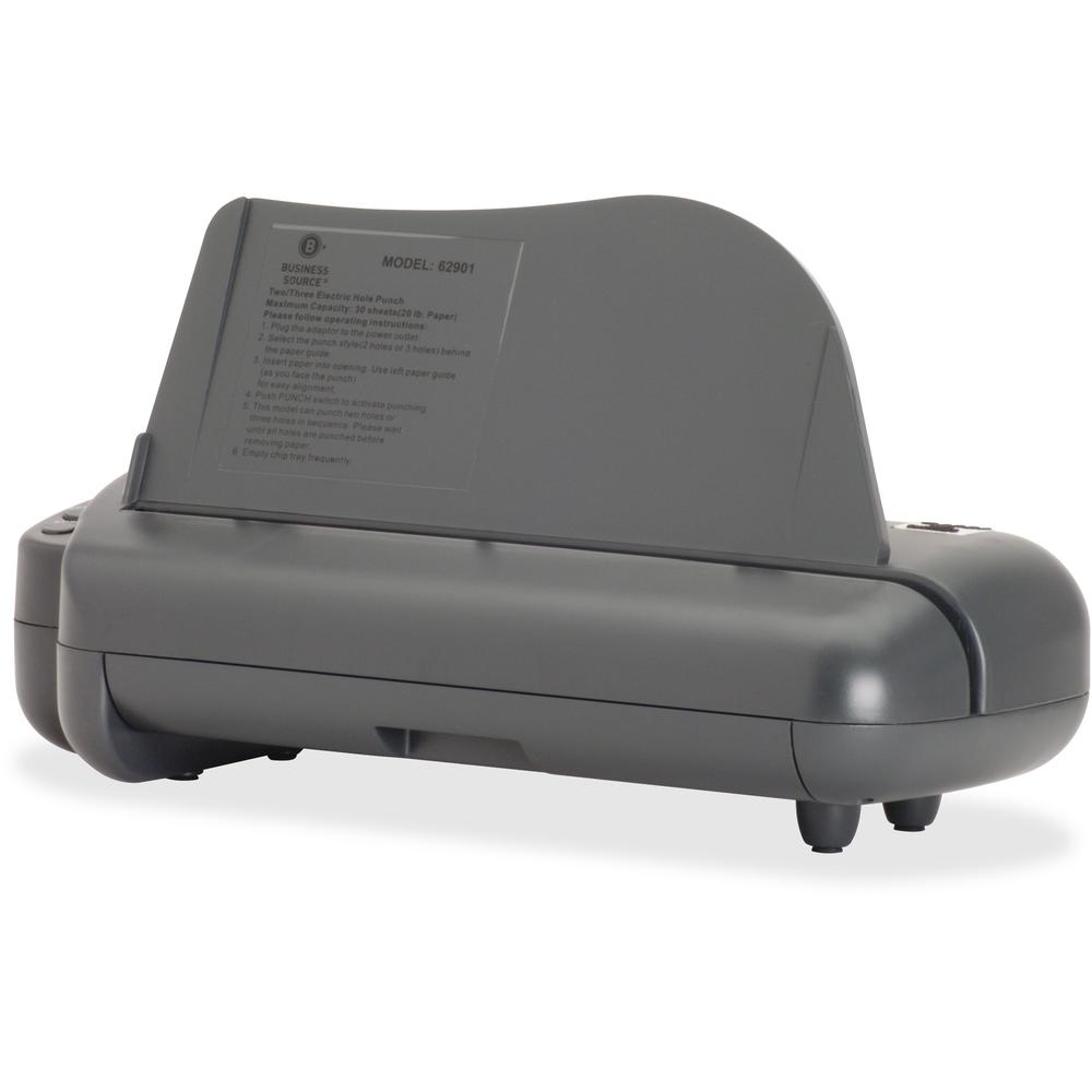 Business Source Electric Adjustable 3-hole Punch - 3 Punch Head(s) - 30 Sheet of 20lb Paper - 1/4" Punch Size - 17.8" Width x 5.3" Depth x 8.3" Height - Gray. Picture 11