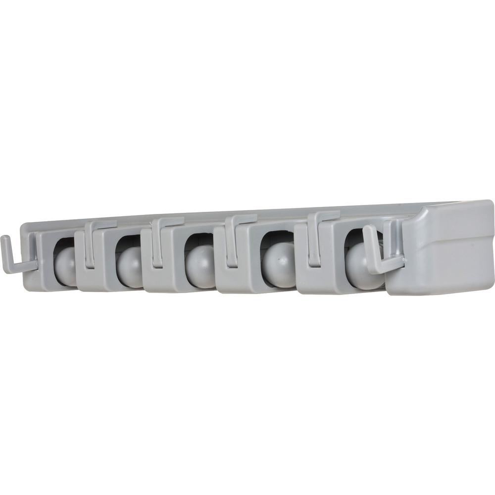 Genuine Joe Cleaning Tool Wall Organizer Rack - 5 x Broom - 3.8" Height x 16.5" Width x 2.8" Depth - Handle, Hanging Hook, Sturdy - Gray - ABS Plastic - 1 Each. Picture 2