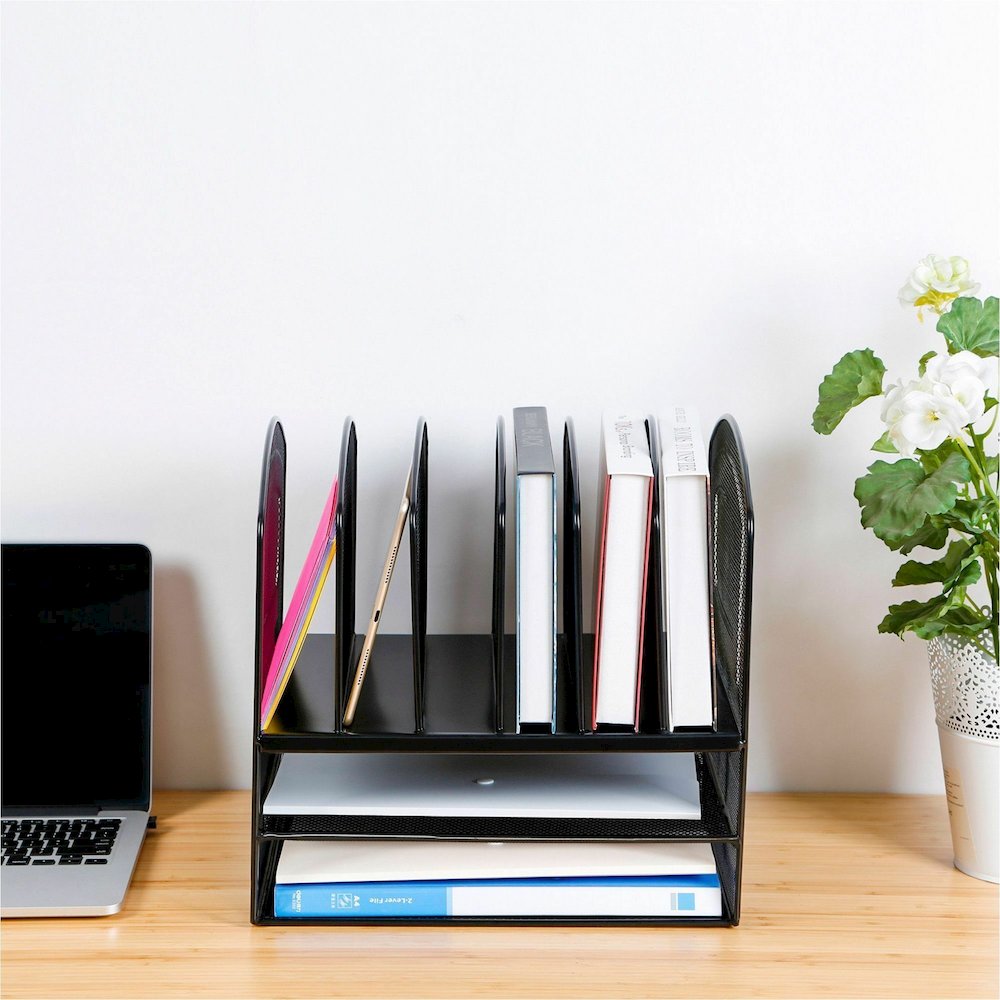 Lorell Mesh Desk Organizer - 8 Compartment(s) - Sturdy - Powder Coated - Black - Steel - 1 Each. Picture 6