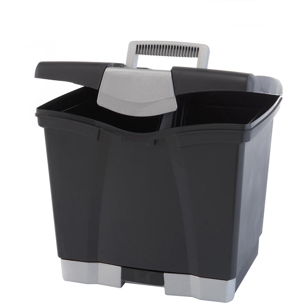 Storex Portable file Box with Drawer - External Dimensions: 11.5" Width x 14.3" Depth x 13" Height - Latch Lock Closure - Plastic - Black - For Document, Pen/Pencil, File, Letter - Recycled - 1 Carton. Picture 3