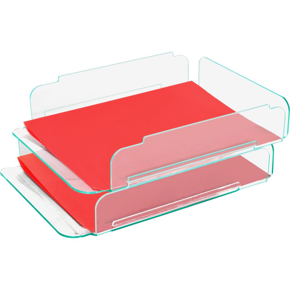 Lorell Stacking Document Trays - Desktop - Durable, Lightweight, Non-skid, Stackable - Clear - Acrylic - 1 Each. Picture 3