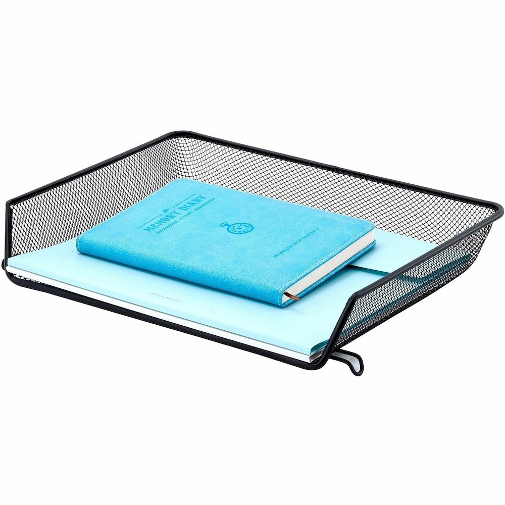 Lorell Side-loading Mesh Document Tray - 3" Height x 14.25" Width x 10.75" Depth - Stackable - Powder Coated - Black - Steel - 1 Set. Picture 7