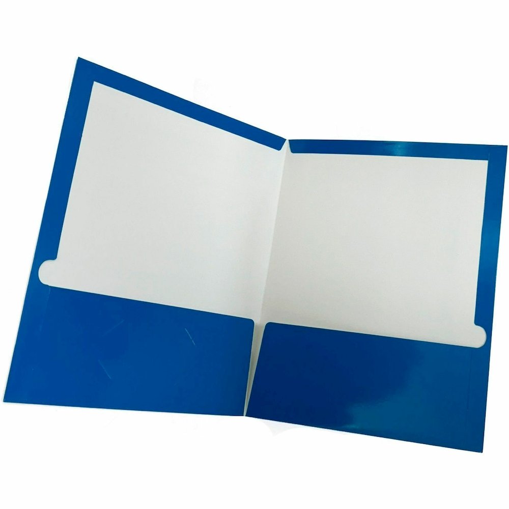 Business Source Letter Pocket Folder - 8 1/2" x 11" - 100 Sheets Capacity - 2 Internal Pocket - Blue - Laminated, Durable, Die-cut - 1 Box. Picture 6