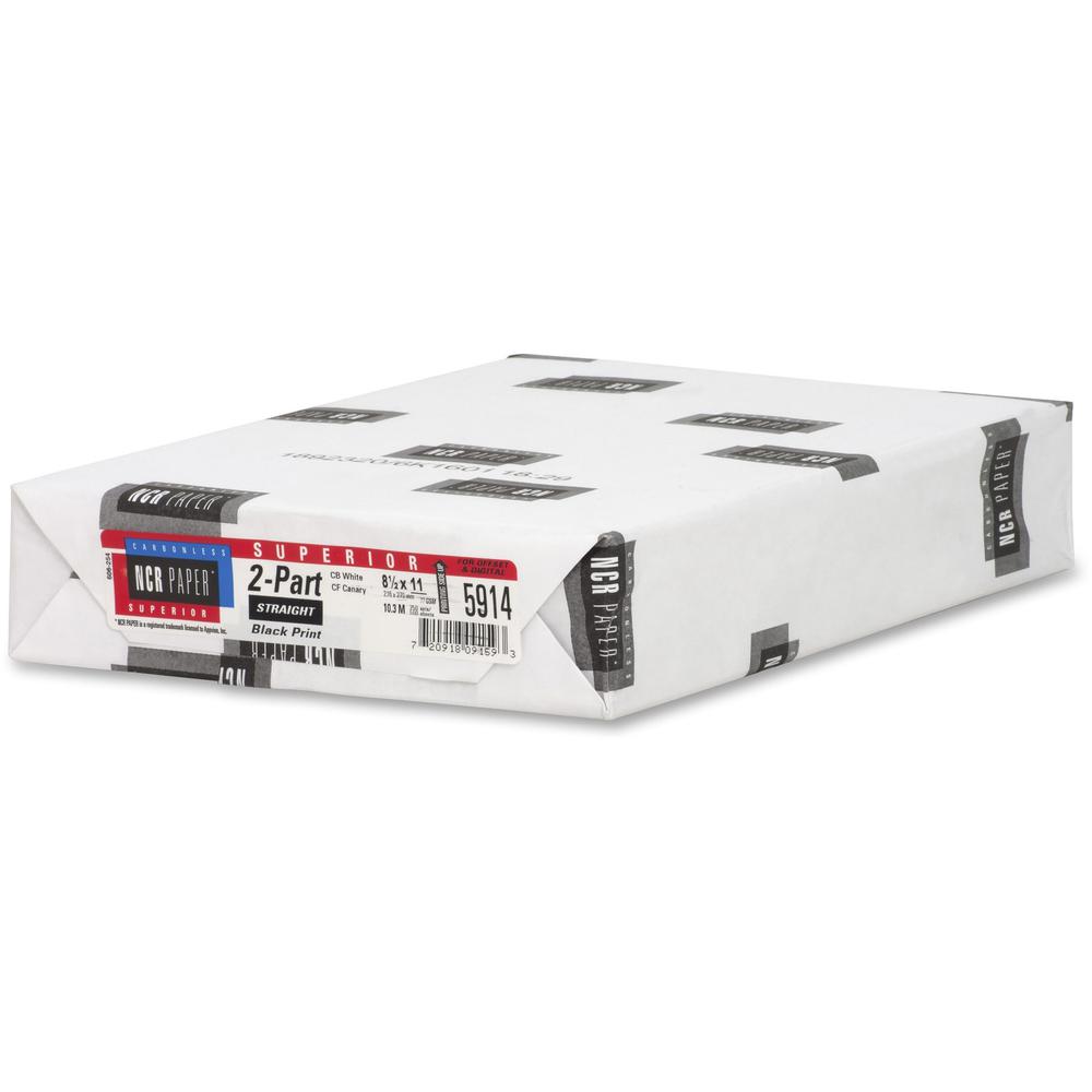 NCR Paper Superior 2-part Straight Carbonless Paper - White - 92 Brightness - Letter - 8 1/2" x 11" - 20.50 lb Basis Weight - 500 / Pack - Carbonless - White, Canary. Picture 6