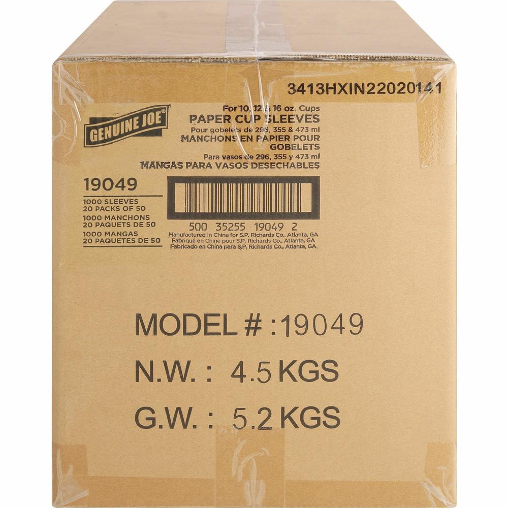 Genuine Joe Protective Corrugated Cup Sleeves - 20 / Carton - Brown. Picture 5