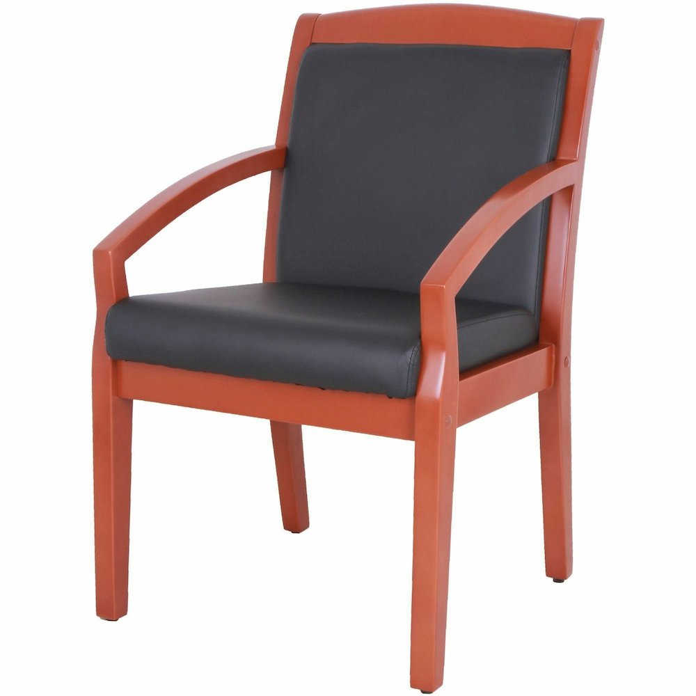 Lorell Sloping Arms Wood Frame Guest Chair - Black Seat Color - Bonded Leather Seat Material - Black Back Color - Bonded Leather Back Material - Cherry Frame Color - Wood Frame Material - Four-legged . Picture 6