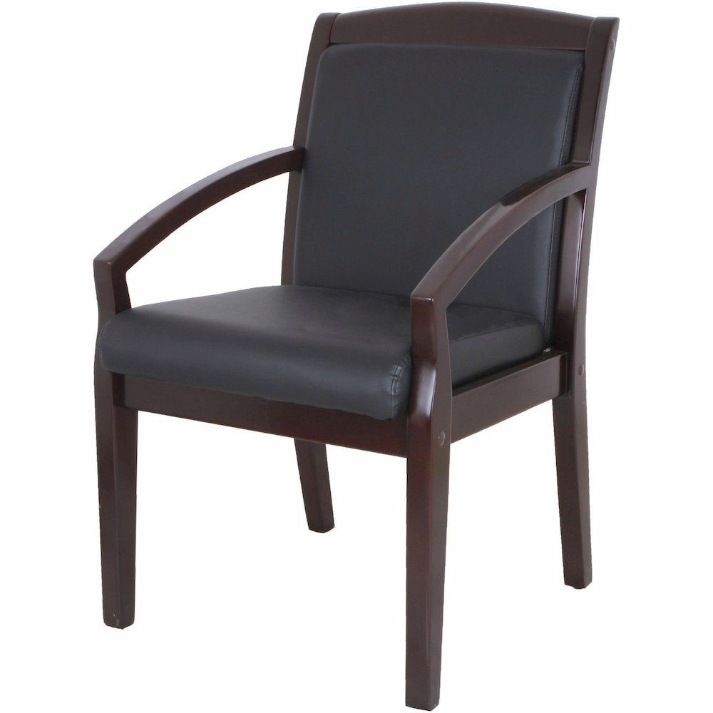 Lorell Sloping Arms Wood Frame Guest Chair - Black Seat Color - Bonded Leather Seat Material - Black Back Color - Bonded Leather Back Material - Espresso Frame Color - Wood Frame Material - Four-legge. Picture 6
