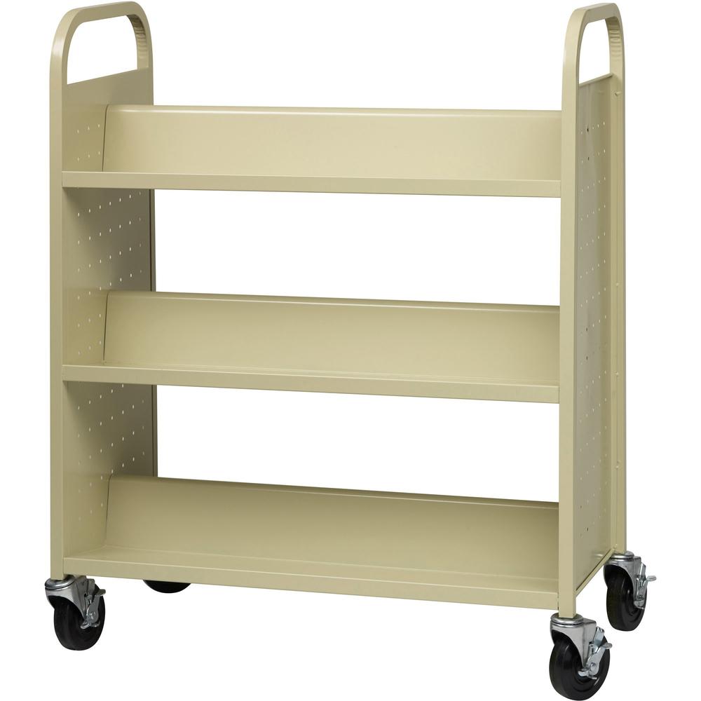 Lorell Double-sided Book Cart - 6 Shelf - 200 lb Load Capacity - 5" Caster Size - Steel - 36" Width x 19" Depth x 46" Height - Putty - 1 Each. Picture 3
