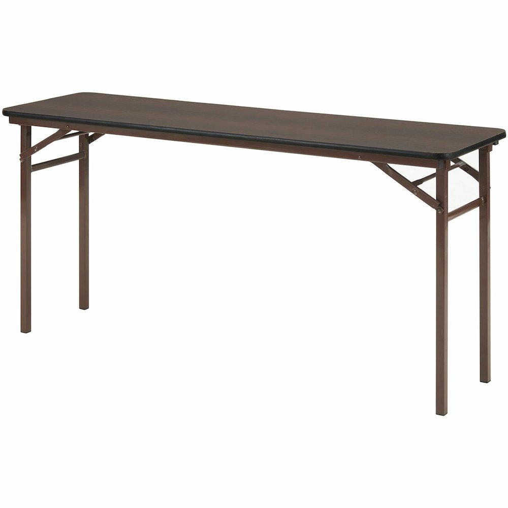 Lorell Economy Folding Banquet Table - Mahogany Rectangle Top - 60" Table Top Width x 18" Table Top Depth x 0.62" Table Top Thickness - 29" Height - Presentation, Food - Melamine Top Material - Steel . Picture 8
