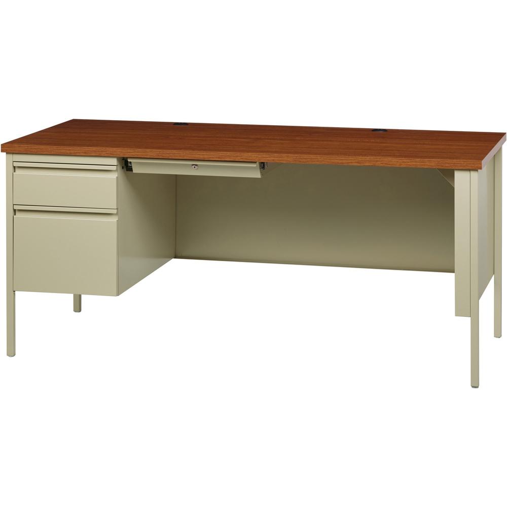 Lorell Fortress Series Left-Pedestal Desk - Rectangle Top - 66" Table Top Width x 30" Table Top Depth x 1.12" Table Top Thickness - 29.50" Height - Office, File - Assembly Required - Oak, Oak Laminate. Picture 4