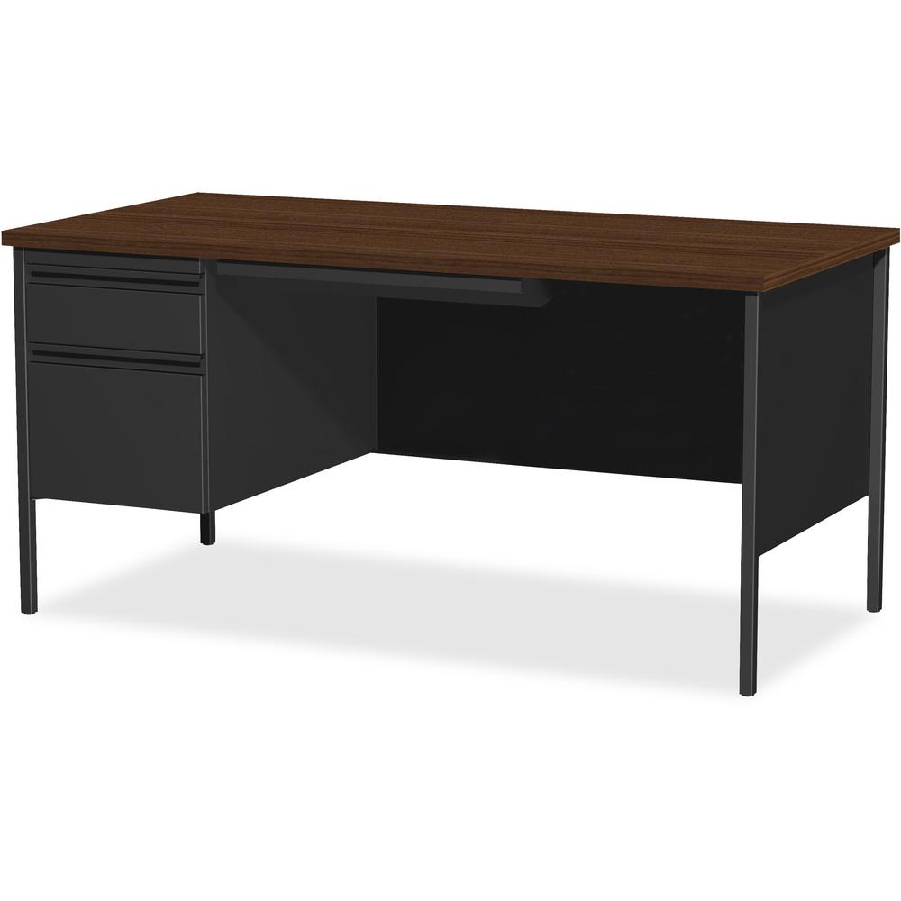 Lorell Fortress Series Left-Pedestal Desk - Rectangle Top - 66" Table Top Width x 30" Table Top Depth x 1.12" Table Top Thickness - 29.50" Height - Office, File - Assembly Required - Black Walnut, Lam. Picture 3