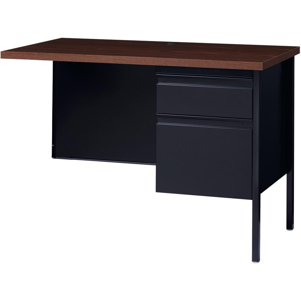 Lorell Fortress Series Right-Pedestal Return - Rectangle Top - 42" Table Top Width x 24" Table Top Depth x 1.12" Table Top Thickness - 29.50" Height - Office, File - Assembly Required - Black Walnut, . Picture 5