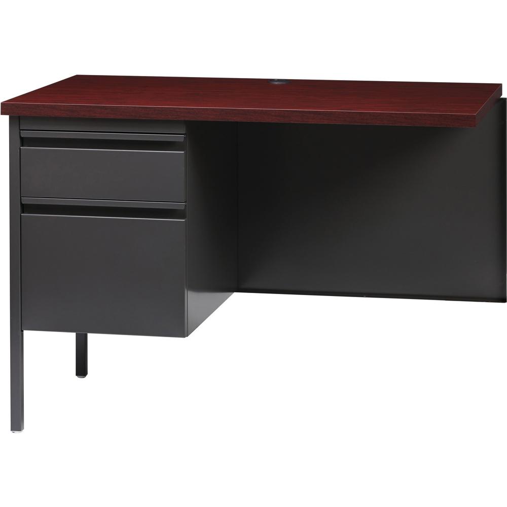 Lorell Fortress Series Left-Pedestal Return - Rectangle Top - 42" Table Top Width x 24" Table Top Depth x 1.12" Table Top Thickness - 29.50" HeightAssembly Required - Laminated, Mahogany - Steel - 1 E. Picture 4