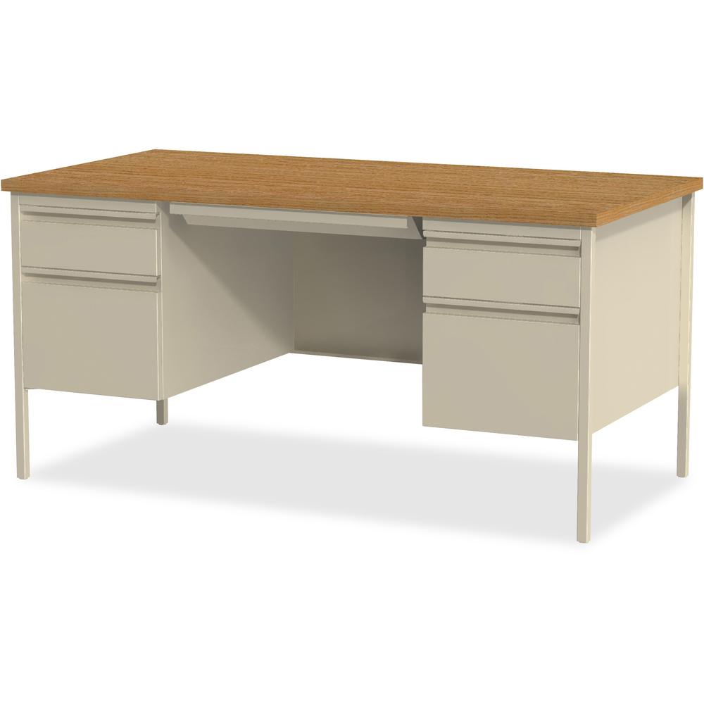 Lorell Fortress Series Double-Pedestal Desk - Rectangle Top - 60" Table Top Width x 30" Table Top Depth x 1.12" Table Top Thickness - 29.50" Height - Office, File - Assembly Required - Oak, Oak Lamina. Picture 4