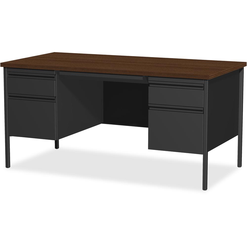 Lorell Fortress Series Double-Pedestal Desk - Rectangle Top - 60" Table Top Width x 30" Table Top Depth x 1.12" Table Top Thickness - 29.50" Height - Office, File - Assembly Required - Black Walnut, L. Picture 5