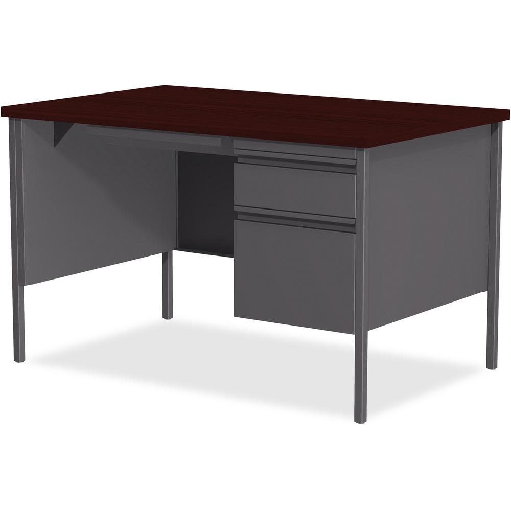 Lorell Fortress Series 48" Right Single-Pedestal Desk - Laminated Rectangle, Mahogany Top - 30" Table Top Length x 48" Table Top Width x 1.13" Table Top Thickness - 29.50" Height - Business Environmen. Picture 4