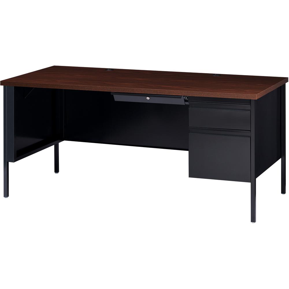 Lorell Fortress Series 66" Right-Pedestal Desk - Laminated Rectangle, Walnut Top - 30" Table Top Length x 66" Table Top Width x 1.13" Table Top Thickness - 29.50" Height x 66" Width x 30" Depth - Busi. Picture 5
