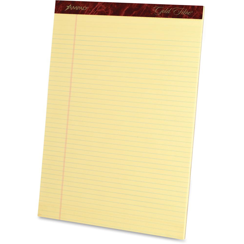 Ampad Gold Fibre Narrow Rule Writing Pads - 50 Sheets - Watermark - Stapled/Glued - 0.25" Ruled - 16 lb Basis Weight - Letter - 8 1/2" x 11 3/4" Sheet Size - Canary Yellow Paper - Micro Perforated, Bl. Picture 2