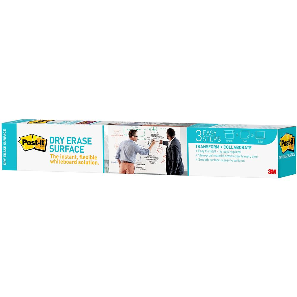 Post-it&reg; Self-Stick Dry-Erase Film Surface - White Surface - 24" (2 ft) Width x 36" (3 ft) Length - White Film - Rectangle - Flexible, Stain Resistant, Self-stick - 1 / Pack. Picture 6
