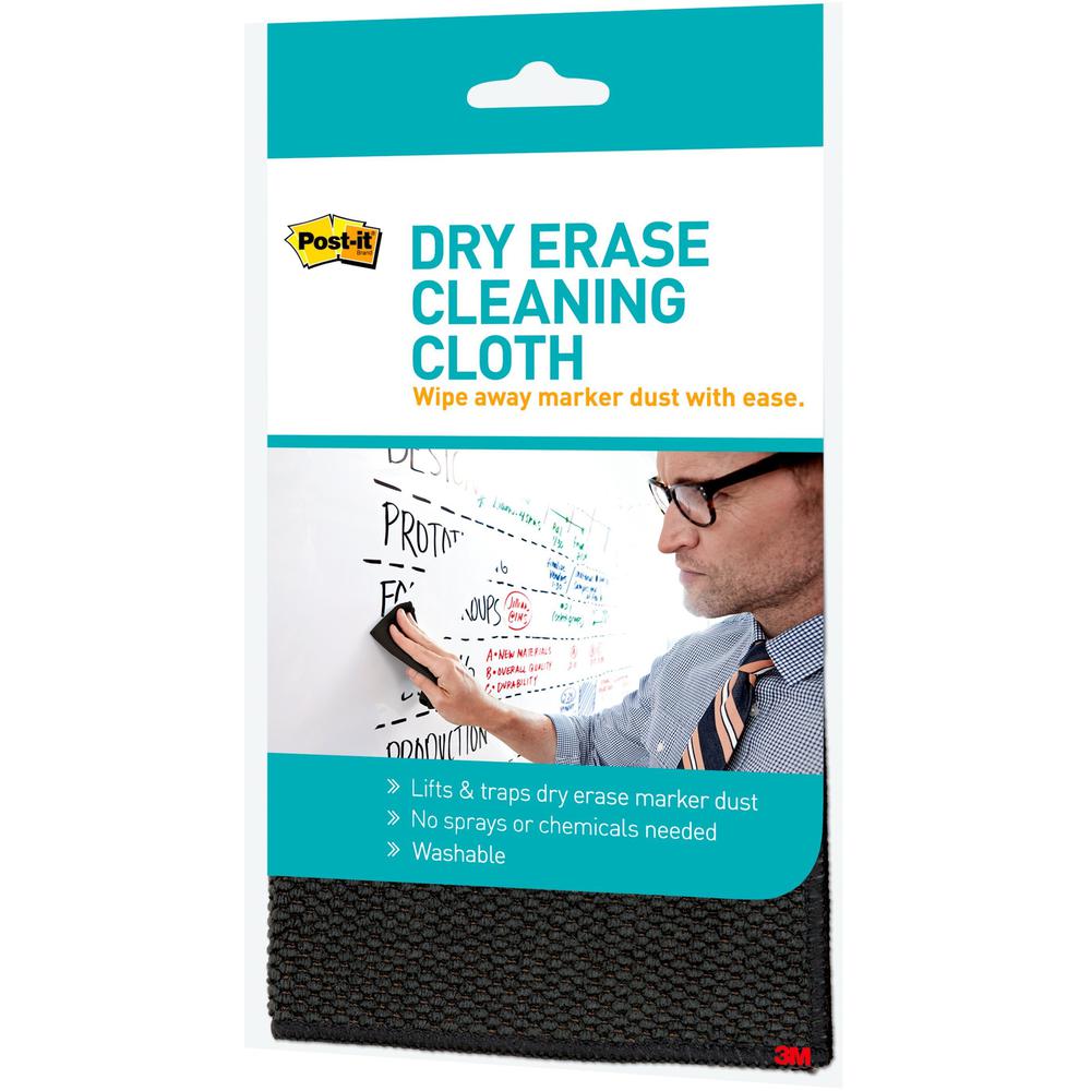 Post-it&reg; Dry-Erase Cleaning Cloth - 10.60" Width x 10.60" Length - Used as Dust Remover, Mark Remover - Washable - Black - 1Each. Picture 3
