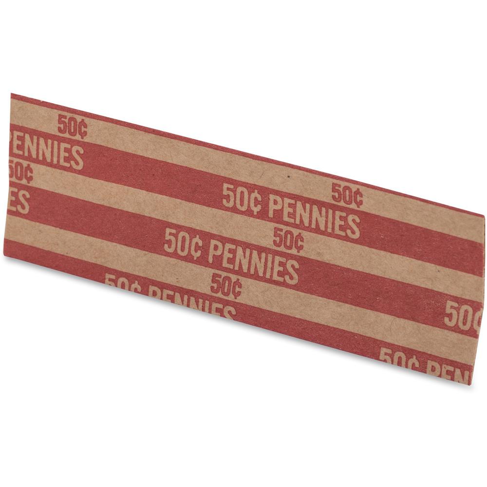 PAP-R Flat Coin Wrappers - Total $0.50 in 50 Coins of 1¢ Denomination - Heavy Duty - Paper - Red - 1000 / Box. Picture 3