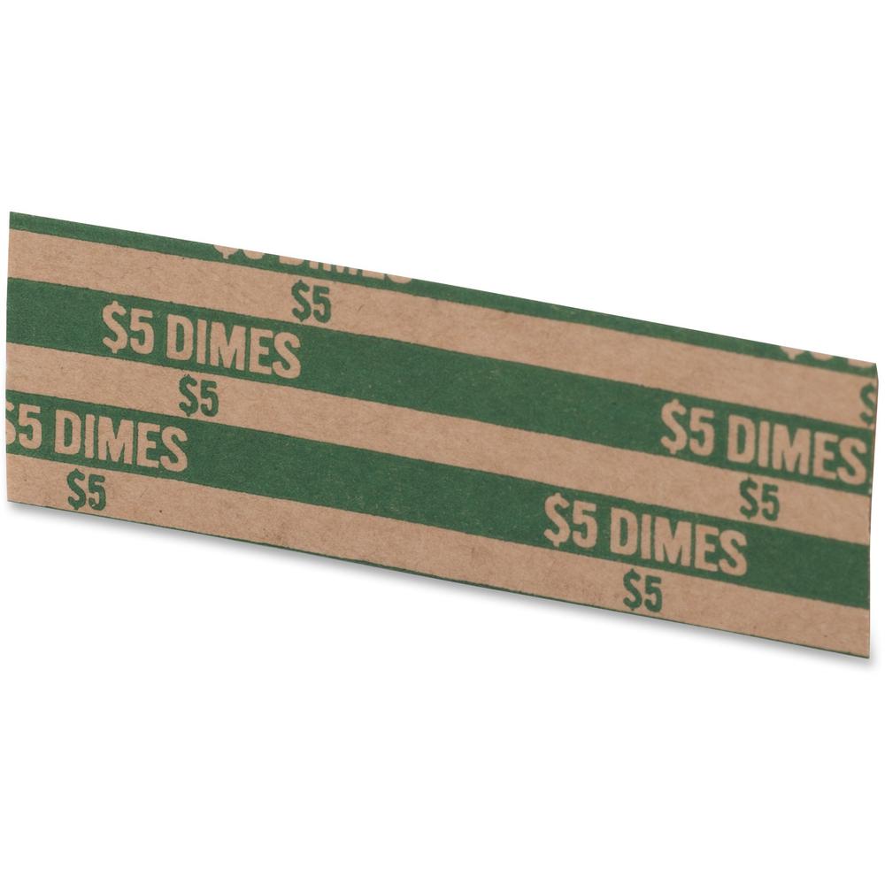 PAP-R Flat Coin Wrappers - Total $5.0 in 50 Coins of 10¢ Denomination - Heavy Duty - Paper - Green - 1000 / Box. Picture 3