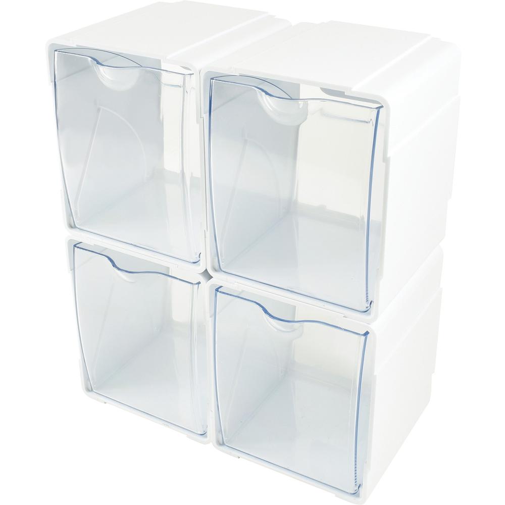 Deflecto Tilt Bin Interlocking Storage Organizer - 5.50" Height x 5.25" Width x 4.75" Depth - Desktop - Interlockable, Stackable - White - 4 / Box. Picture 6