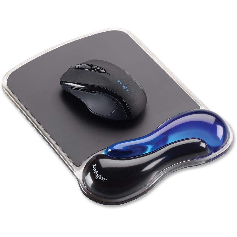 Kensington Duo Gel Wave Mouse Pad Wrist Pillow - 7.25" x 9.50" Dimension - Black & Blue - 1 Pack. Picture 2
