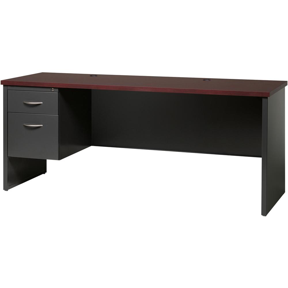 Lorell Fortress Modular Series Left-pedestal Credenza - 72" Width x 24" Depth, x 1.1" Thickness Top - Total Drawer(s): 2 - Single Pedestal on Left Side - Material: Steel - Finish: Mahogany Laminate, C. Picture 2