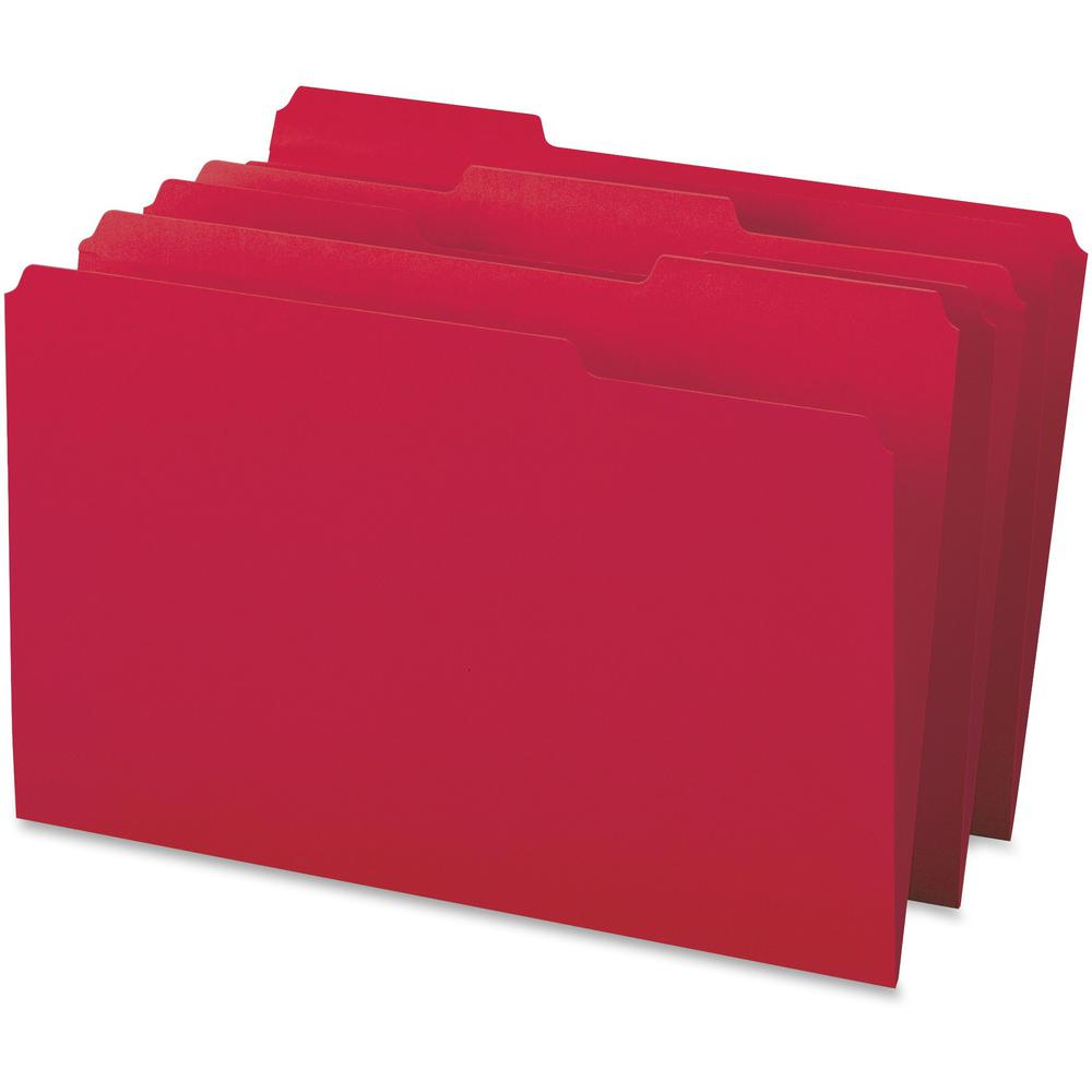 Business Source 1/3 Tab Cut Legal Recycled Top Tab File Folder - 8 1/2" x 14" - Top Tab Location - Assorted Tab Position - 11 pt. - 1 Plys - Red - 10% Recycled - 100 / Box. Picture 3