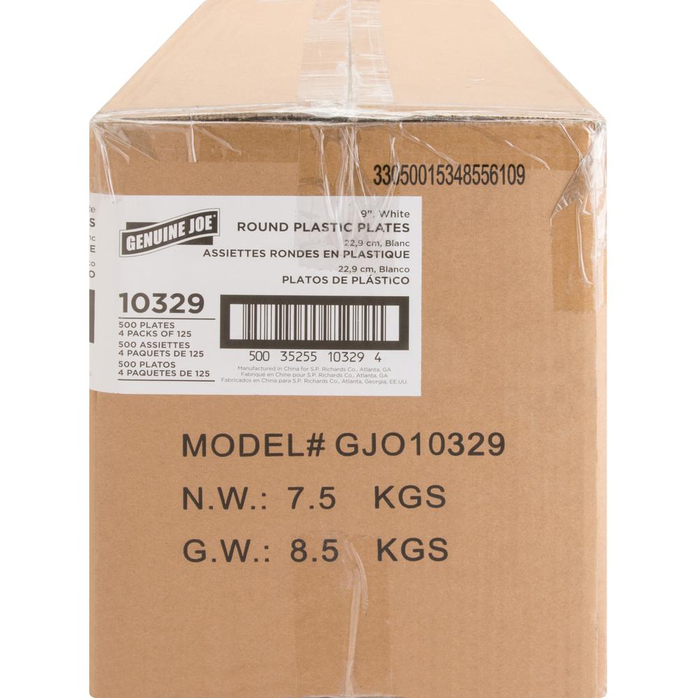 Genuine Joe 9" Reusable Plastic Plates - Serving - Disposable - 9" Diameter - White - Plastic Body - 125/Pack - 4 / Carton. Picture 4