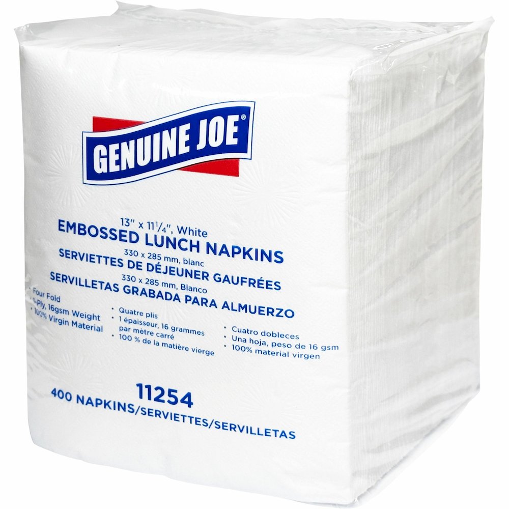 Genuine Joe Lunch Napkins - 1 Ply - Quarter-fold - 13" Width x 11.25" Length - White - 400/Pack - 6 / Carton. Picture 7