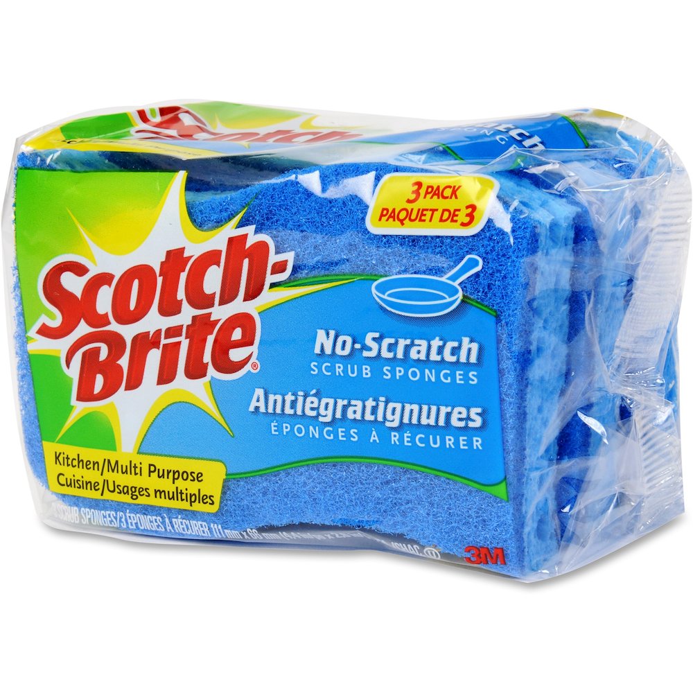 Scotch-Brite No Scratch Scrub Sponges - 2.8" Height x 4.5" Width x 4.5" Length x 590 mil Thickness - 3/Pack - 8 / Carton - Blue. Picture 3