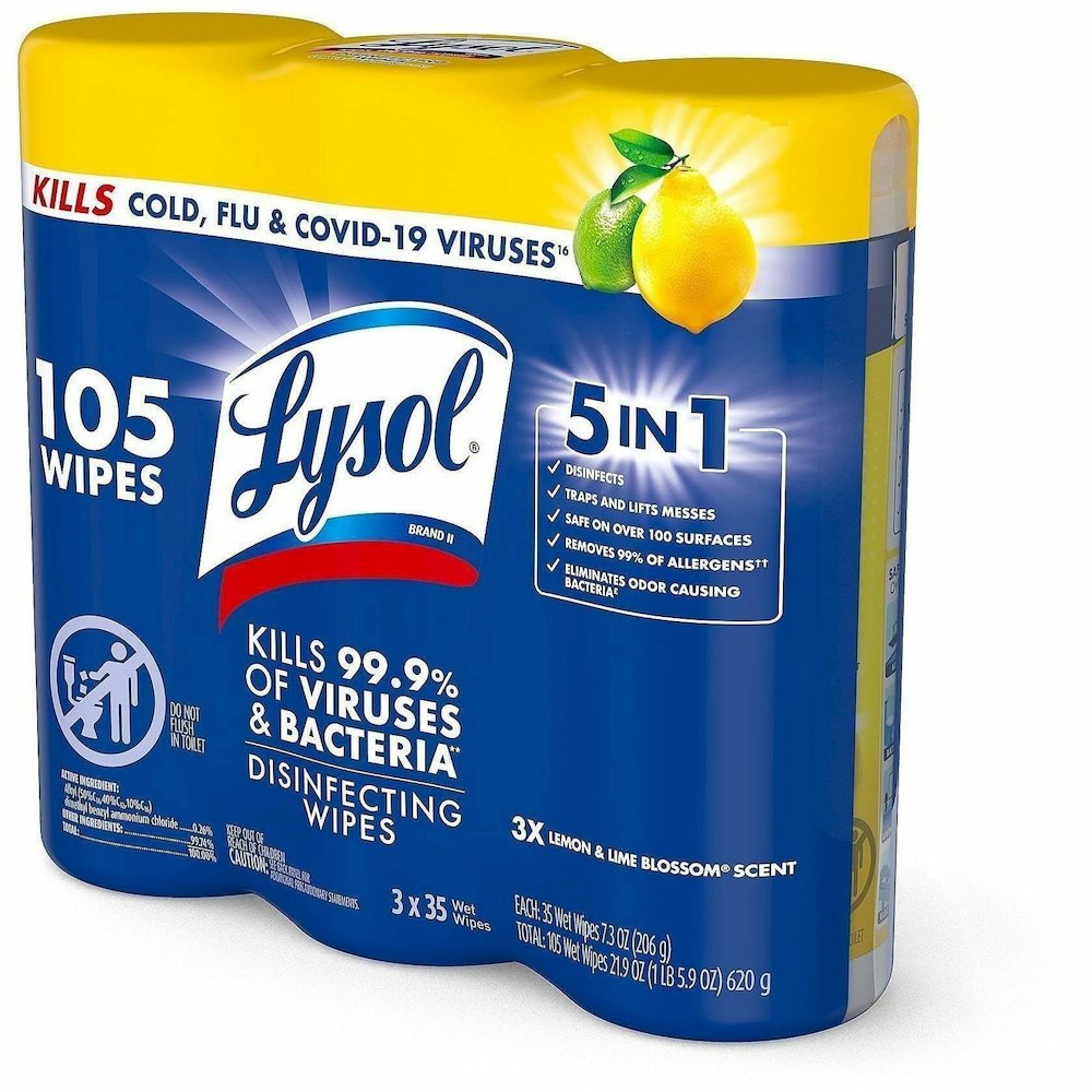 Lysol Disinfecting Wipes - For Multi Surface - Wipe - Lemon Scent - Recommended For: Bacteria Remover, Virus Remover, Allergen Remover, Pet Dander Remover, Dust Mite Remover, Pollen Remover - Disinfec. Picture 5