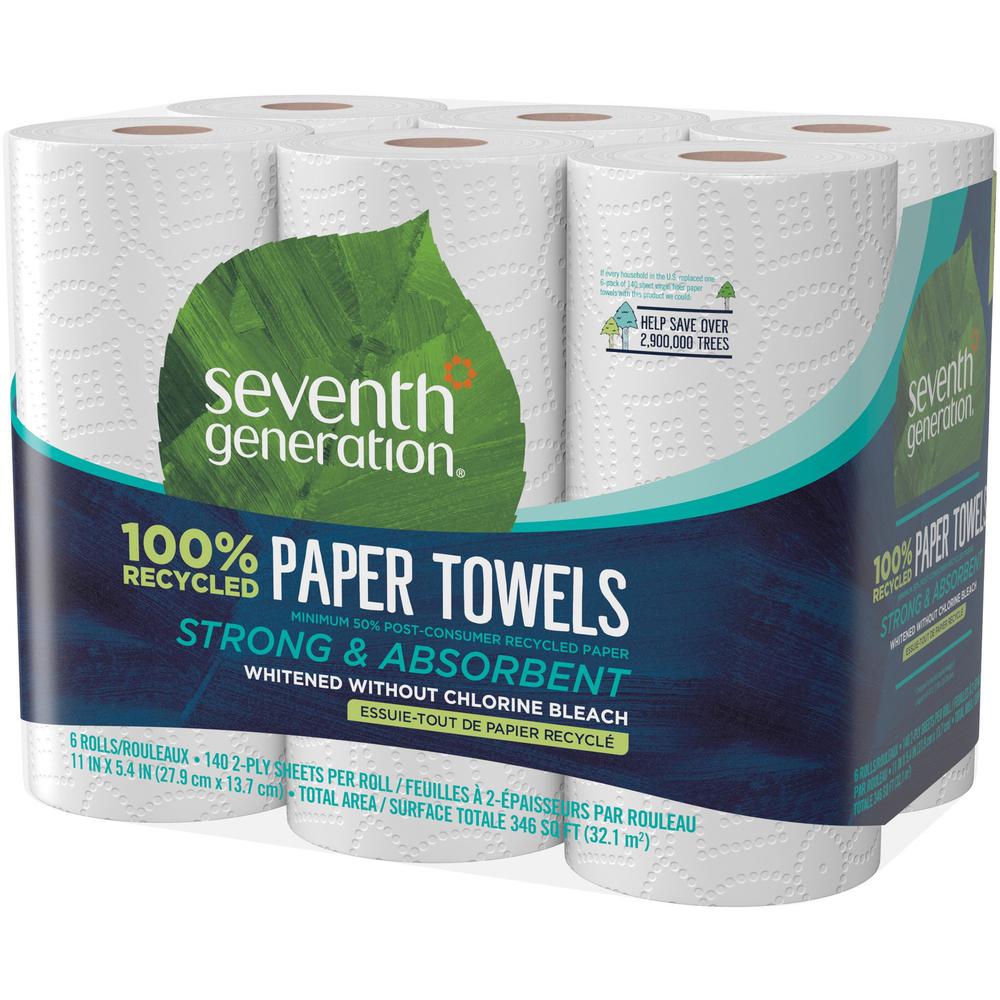 Seventh Generation 100% Recycled Paper Towels - 2 Ply - 11" Width x 5.40" Length - 140 Sheets/Roll - White - Paper - 6/Pack - 4 / Carton. Picture 2