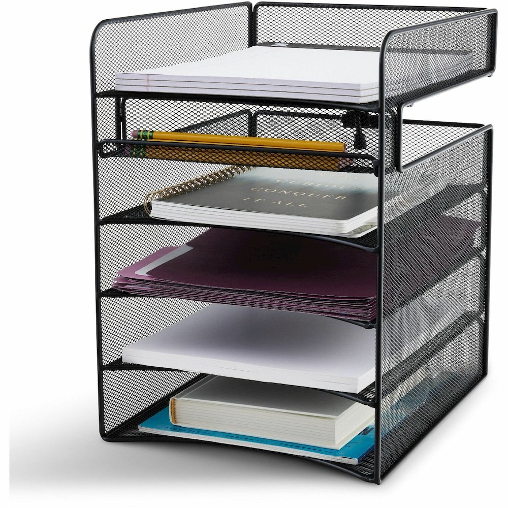 Safco Onyx Horizontal Hanging Desktop Storage - 5 Compartment(s) - 14.38" Height x 10.25" Width x 12.38" Depth - Durable, Lightweight, Scratch Resistant - Powder Coated - Black - Steel - 1 Each. Picture 8